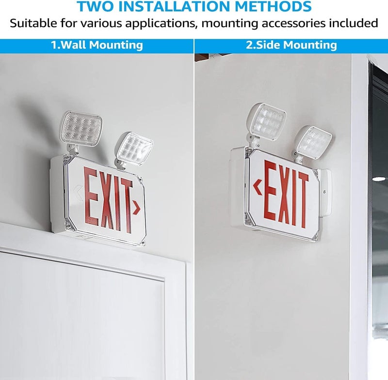 LEONLITE LED Exit Light, Wet Location Exit Sign with Emergency Lights, UL Listed, Outdoor Hardwired Red Letter Exit Sign with Battery Backup, 2 Dual Heads, Double Face, AC 120/277V, White - Image 5